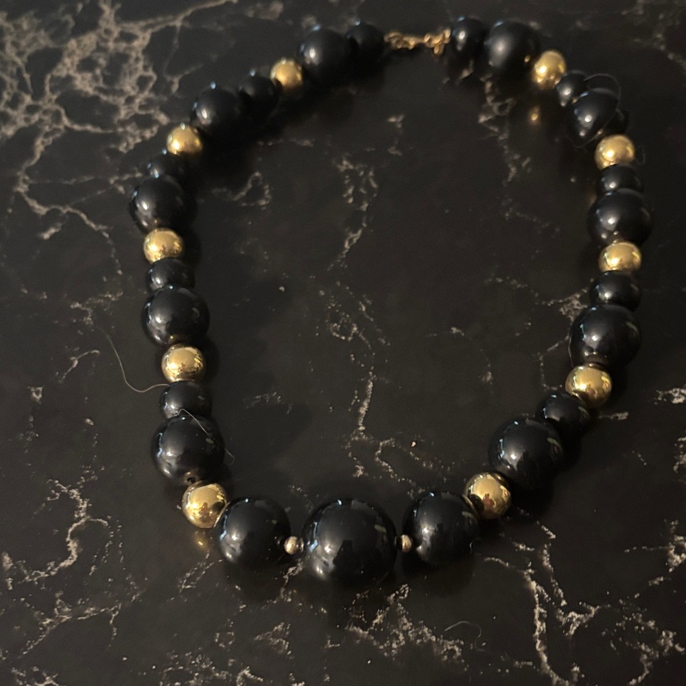 Classic Black and Gold Vintage Beaded Necklace